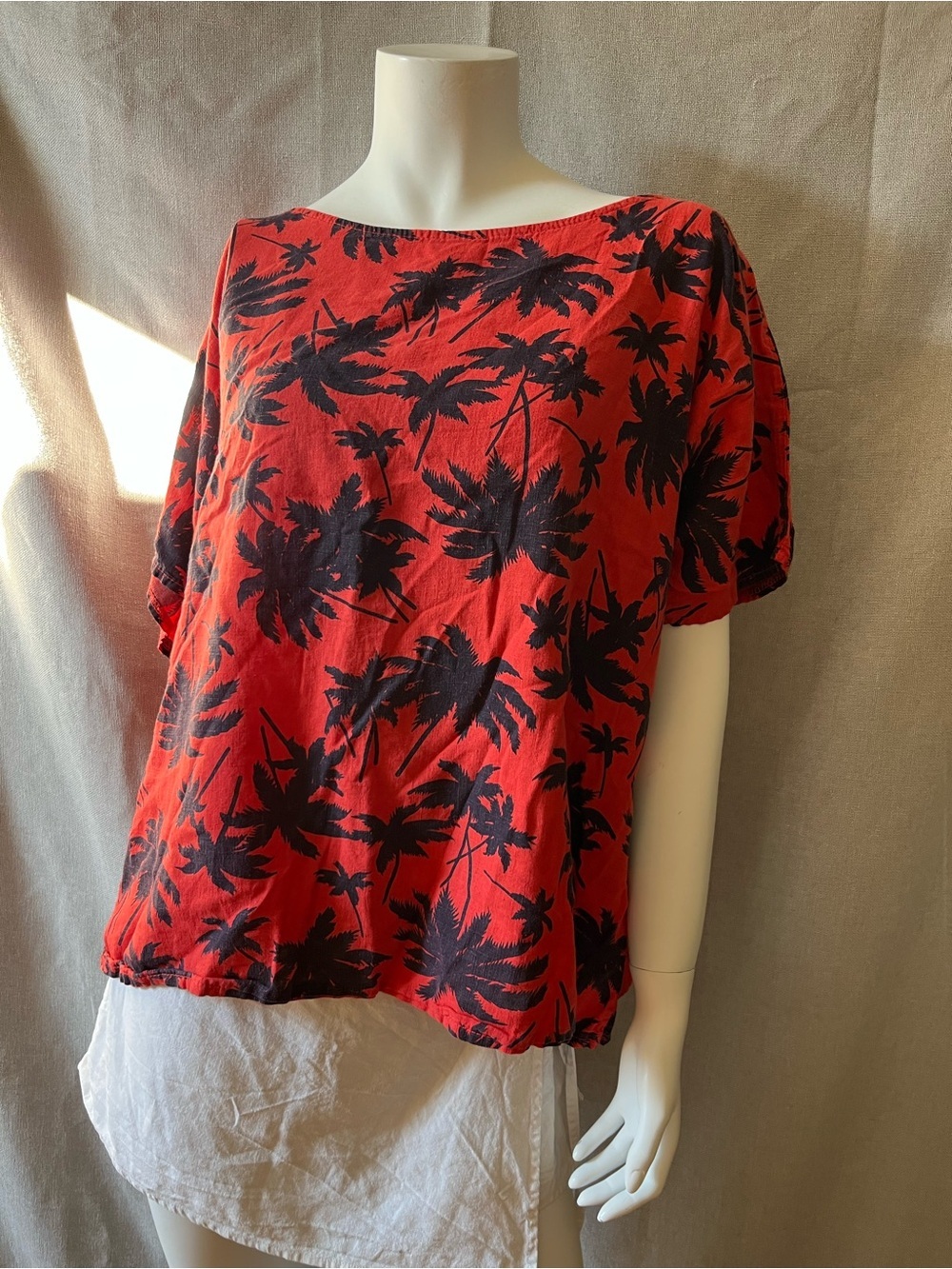 Stella Martini Italian Linen Palm-Print Summer Top 2X